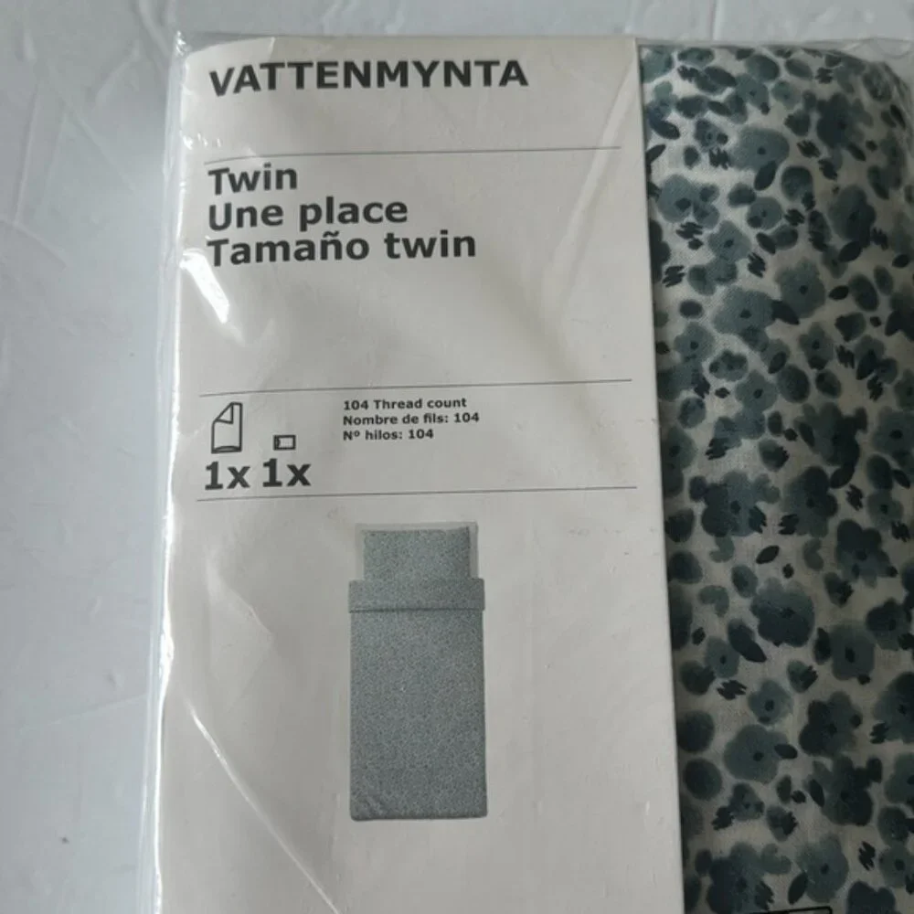 IKEA Vattenmynta Twin Duvet Cover and 1 pillow case set Blue Floral new